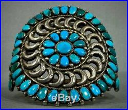 Vintage Zuni Native American Sterling Silver Turquoise Cluster Cuff Bracelet OLD