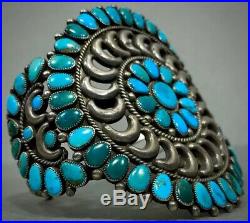 Vintage Zuni Native American Sterling Silver Turquoise Cluster Cuff Bracelet OLD