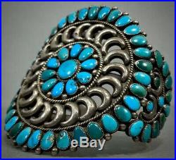 Vintage Zuni Native American Sterling Silver Turquoise Cluster Cuff Bracelet OLD