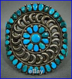 Vintage Zuni Native American Sterling Silver Turquoise Cluster Cuff Bracelet OLD