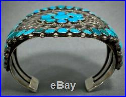 Vintage Zuni Native American Sterling Silver Turquoise Cluster Cuff Bracelet OLD