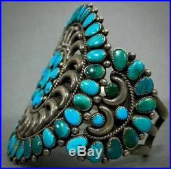 Vintage Zuni Native American Sterling Silver Turquoise Cluster Cuff Bracelet OLD