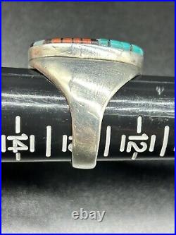 Vintage Zuni Native American Sterling Silver Turquoise Jet Coral Ring Size 13