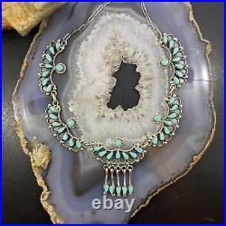 Vintage Zuni Native American Sterling Silver Turquoise Necklace For Women
