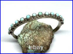 Vintage Zuni Native Sterling Silver Snake Eye Turquoise Row 6.5 Cuff Bracelet