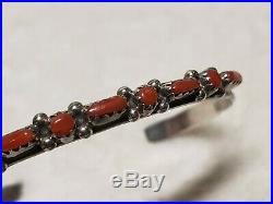 Vintage Zuni Navajo Native American Sterling Silver Red Coral Cuff Bracelet