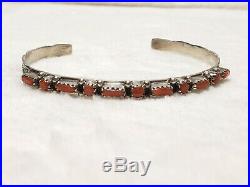 Vintage Zuni Navajo Native American Sterling Silver Red Coral Cuff Bracelet