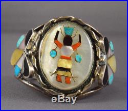 Vintage Zuni/Navajo Silver Inlay Bracelet Depicting Apache Gan Dancer (Kachina)