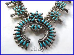 Vintage Zuni Petit Point Amy Peynetsa Squash Blossom Necklace and Earrings = 84g