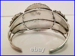 Vintage Zuni Petit Point Sterling and Turquoise Cuff Style Bracelet Navajo