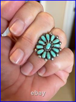 Vintage Zuni Signed Petit Point Silver and Turquoise Ring, SZ 7