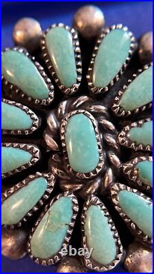 Vintage Zuni Signed Petit Point Silver and Turquoise Ring, SZ 7
