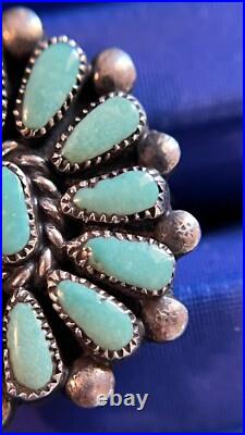 Vintage Zuni Signed Petit Point Silver and Turquoise Ring, SZ 7