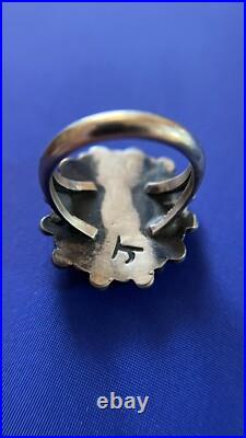 Vintage Zuni Signed Petit Point Silver and Turquoise Ring, SZ 7