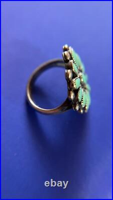 Vintage Zuni Signed Petit Point Silver and Turquoise Ring, SZ 7