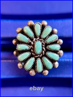 Vintage Zuni Signed Petit Point Silver and Turquoise Ring, SZ 7