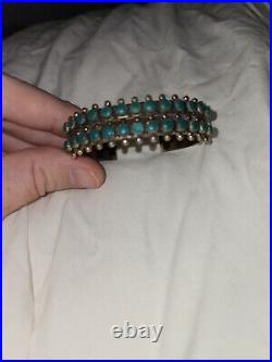 Vintage Zuni Silver Native American Turquoise Two Row Cuff Bracelet