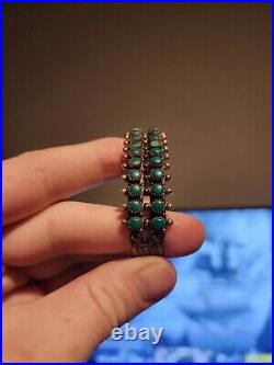 Vintage Zuni Silver Native American Turquoise Two Row Cuff Bracelet