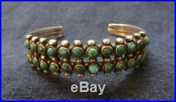 Vintage Zuni Snake Eyes Sterling Turquoise 2 Row Bracelet
