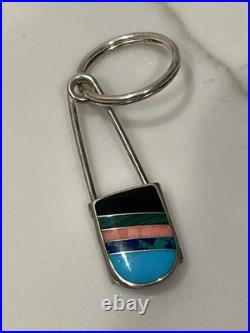 Vintage Zuni Sterling Silver Multi-Stone Channel Inlay Keychain 2.75in 8.9g Vintage Zuni Sterling Silver Multi-Stone Channel Inlay Keychain 2.75in 8.9g