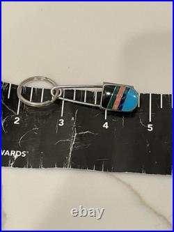Vintage Zuni Sterling Silver Multi-Stone Channel Inlay Keychain 2.75in 8.9g Vintage Zuni Sterling Silver Multi-Stone Channel Inlay Keychain 2.75in 8.9g