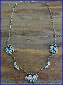Vintage Zuni Sterling Silver Multi-Stone Inlay Butterfly Necklace
