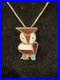 Vintage Zuni Sterling Silver Natural Multi Stone Inlay Owl Pendant Necklace 17