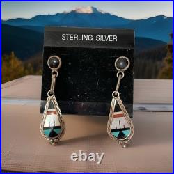 Vintage Zuni Sterling Silver Natural Multi-Stone Mosaic Inlay Signed BOONE 5.5g