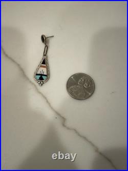 Vintage Zuni Sterling Silver Natural Multi-Stone Mosaic Inlay Signed BOONE 5.5g