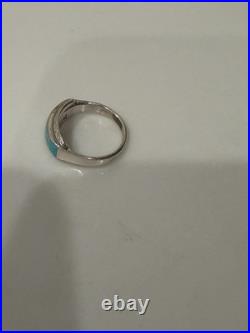 Vintage Zuni Sterling Silver Natural Turquoise Inlay Ring Size 10 Signed H