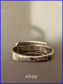 Vintage Zuni Sterling Silver Natural Turquoise Inlay Ring Size 10 Signed H