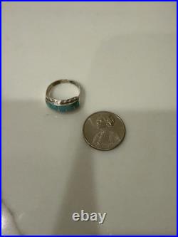 Vintage Zuni Sterling Silver Natural Turquoise Inlay Ring Size 10 Signed H