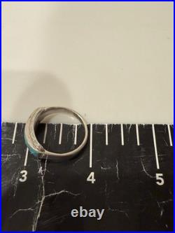 Vintage Zuni Sterling Silver Natural Turquoise Inlay Ring Size 10 Signed H