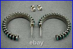 Vintage Zuni Sterling Silver Needle Point Turquoise Hoop Earrings MINT