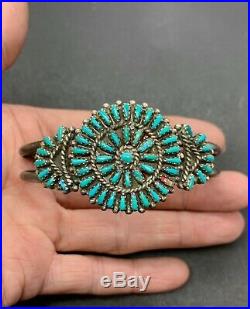 Vintage Zuni Sterling Silver Needlepoint Turquoise Cluster Cuff Bracelet