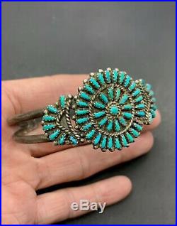 Vintage Zuni Sterling Silver Needlepoint Turquoise Cluster Cuff Bracelet