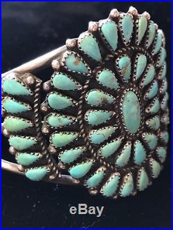Vintage Zuni Sterling Silver Petit Point Turquoise Cluster Bracelet Cuff, c1960s