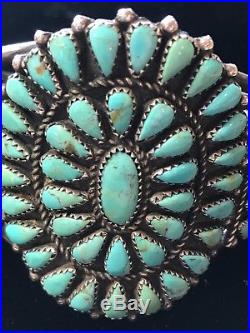 Vintage Zuni Sterling Silver Petit Point Turquoise Cluster Bracelet Cuff, c1960s