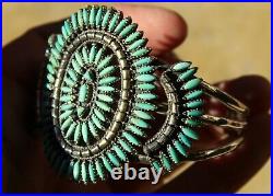 Vintage Zuni Sterling Silver & Petit-Point Turquoise Stones Cuff Bracelet
