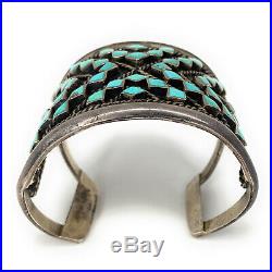Vintage Zuni Sterling Silver Petit Point Turquoise Wide Cuff Bracelet