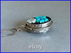 Vintage Zuni Sterling Silver Shell and Turquoise Flower and Butterfly Pendant