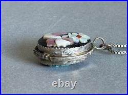Vintage Zuni Sterling Silver Shell and Turquoise Flower and Butterfly Pendant