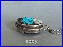Vintage Zuni Sterling Silver Shell and Turquoise Flower and Butterfly Pendant