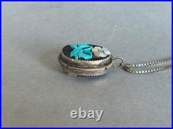 Vintage Zuni Sterling Silver Shell and Turquoise Flower and Butterfly Pendant