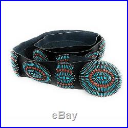 Vintage Zuni Sterling Silver Turquoise & Coral Petite Pointe Concho Belt