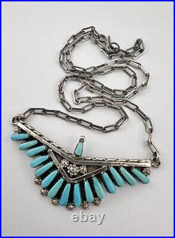 Vintage Zuni Sterling Silver Turquoise Needlepoint Cluster Necklace 18.5