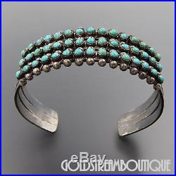 Vintage Zuni Sterling Silver Turquoise Snake Eye 3 Row Wide Cuff Bracelet #06492