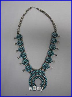 Vintage Zuni Sterling Turquoise Squash Blossom Necklace Gorgeous