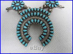 Vintage Zuni Sterling Turquoise Squash Blossom Necklace Gorgeous