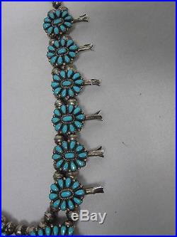 Vintage Zuni Sterling Turquoise Squash Blossom Necklace Gorgeous